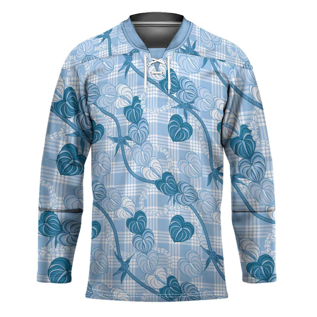 Anthurium Pikake Ti Leaf Palaka Hockey Jersey Blue Version LT01 Unisex Blue - Polynesian Pride