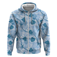 Anthurium Pikake Ti Leaf Palaka Hoodie Blue Version LT01 Zip Hoodie Blue - Polynesian Pride