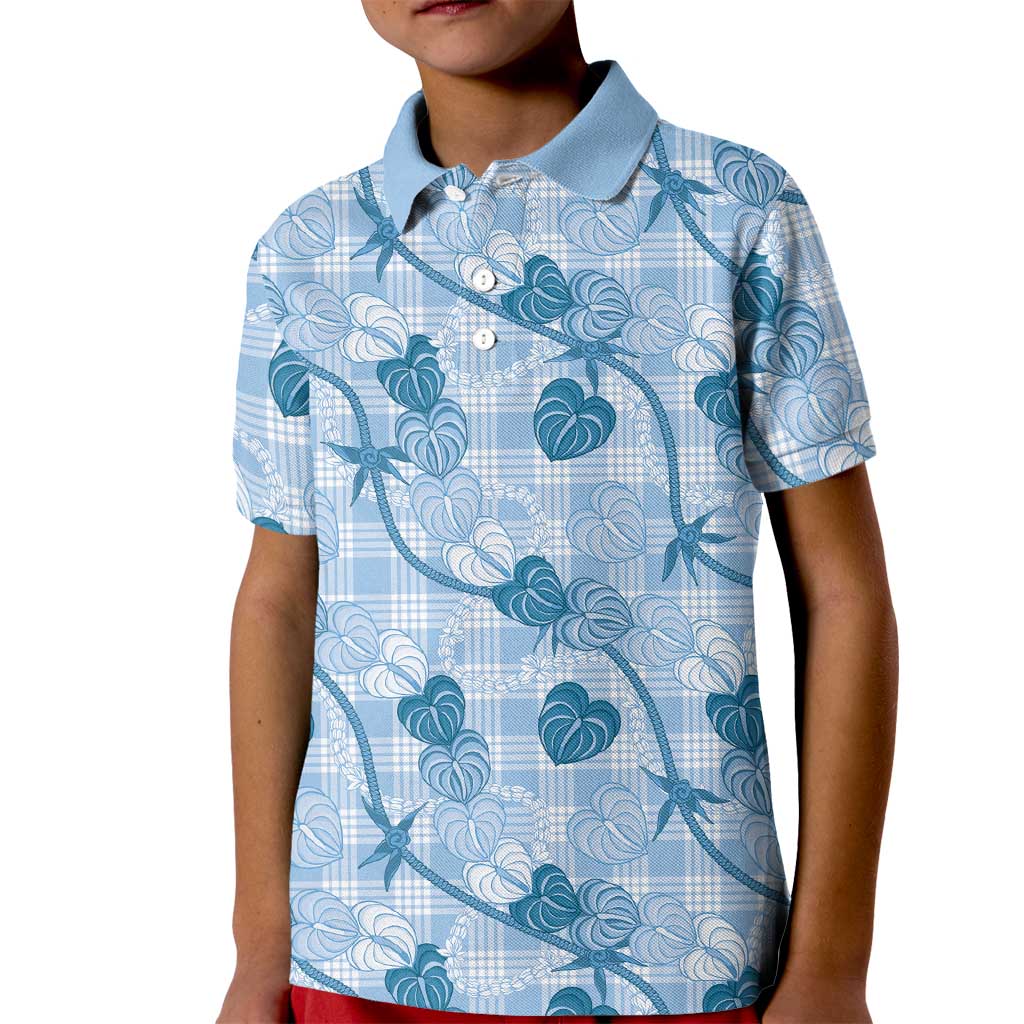 Anthurium Pikake Ti Leaf Palaka Kid Polo Shirt Blue Version