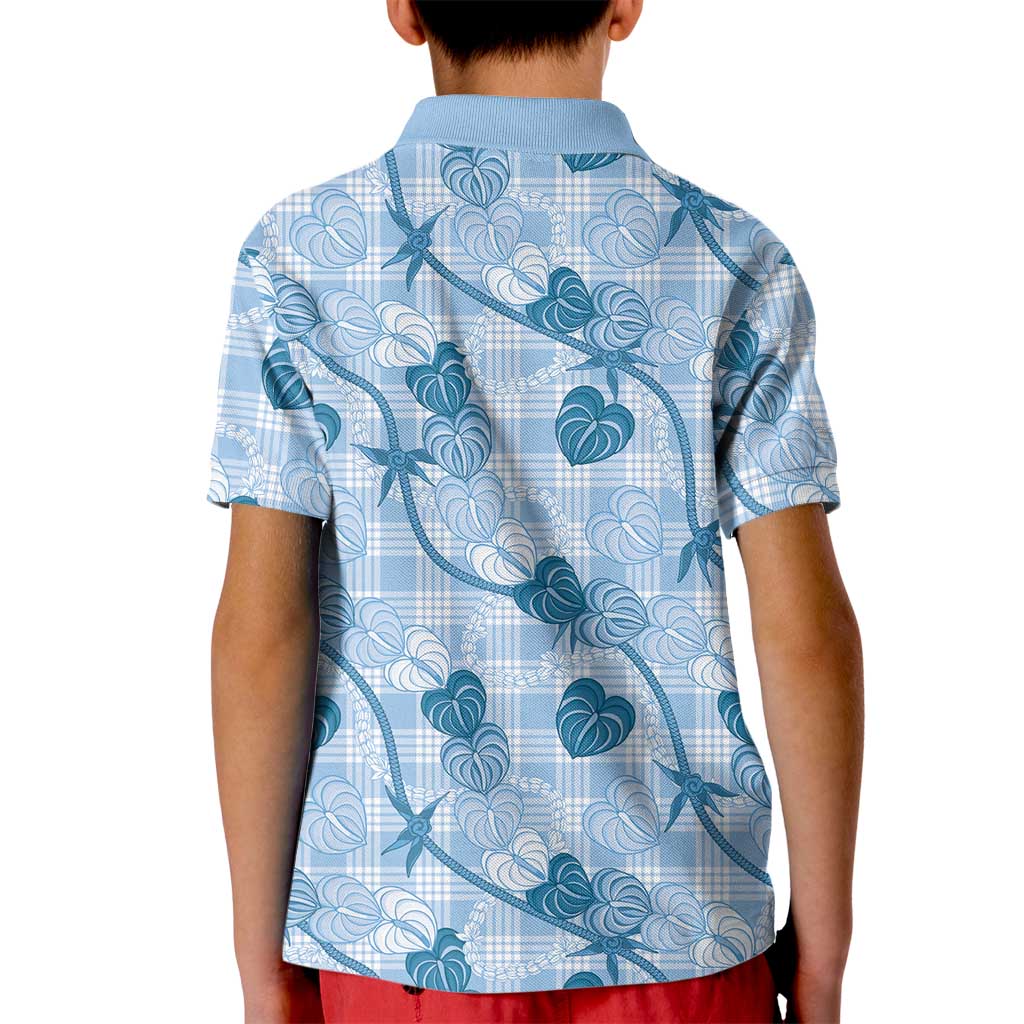 Anthurium Pikake Ti Leaf Palaka Kid Polo Shirt Blue Version