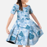Anthurium Pikake Ti Leaf Palaka Kid Short Sleeve Dress Blue Version LT01 KID Blue - Polynesian Pride