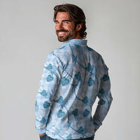 Anthurium Pikake Ti Leaf Palaka Long Sleeve Polo Shirt Blue Version LT01 - Polynesian Pride