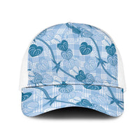 Anthurium Pikake Ti Leaf Palaka Mesh Trucker Cap Blue Version LT01 One Size White Blue - Polynesian Pride