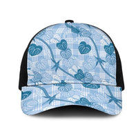 Anthurium Pikake Ti Leaf Palaka Mesh Trucker Cap Blue Version LT01 One Size Black Blue - Polynesian Pride