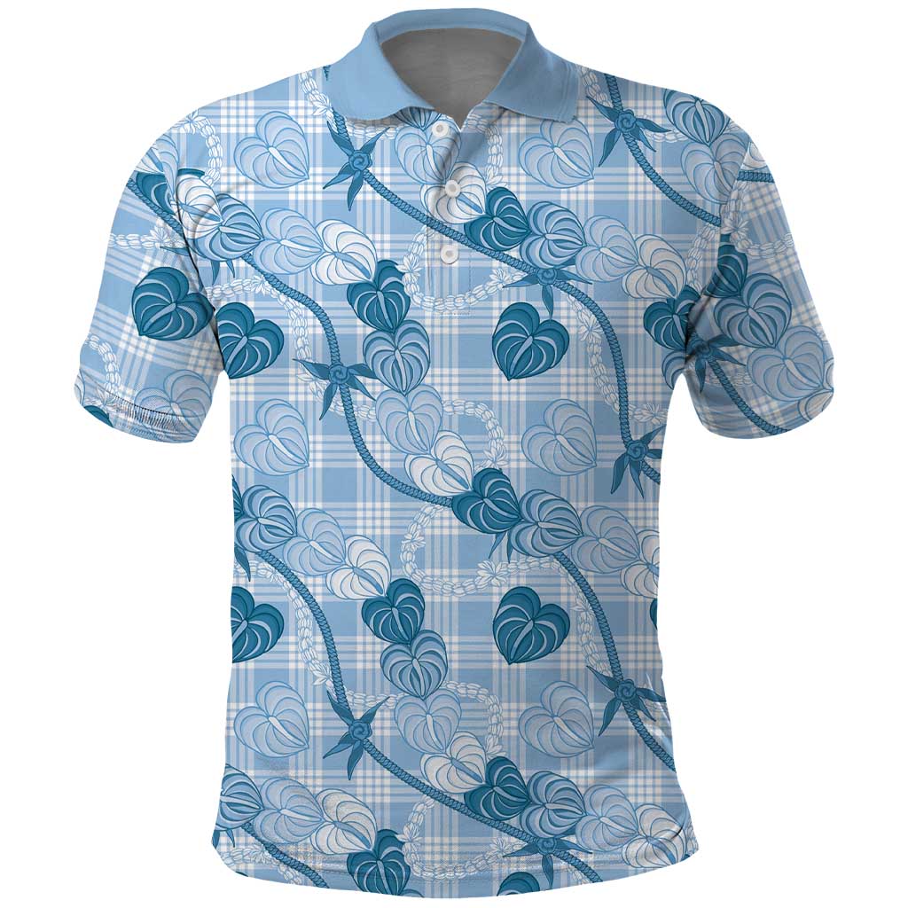 Anthurium Pikake Ti Leaf Palaka Polo Shirt Blue Version