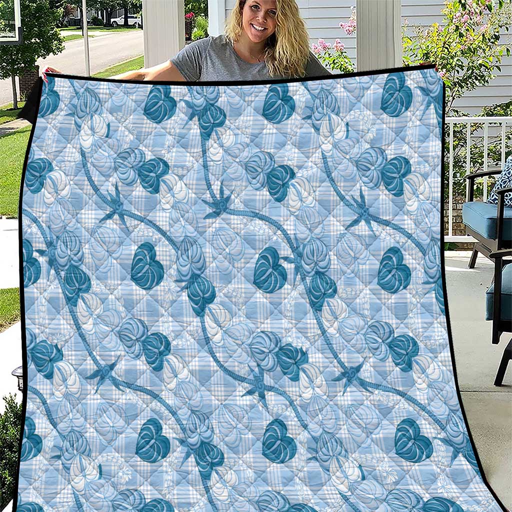 Anthurium Pikake Ti Leaf Palaka Quilt Blue Version LT01 Blue - Polynesian Pride
