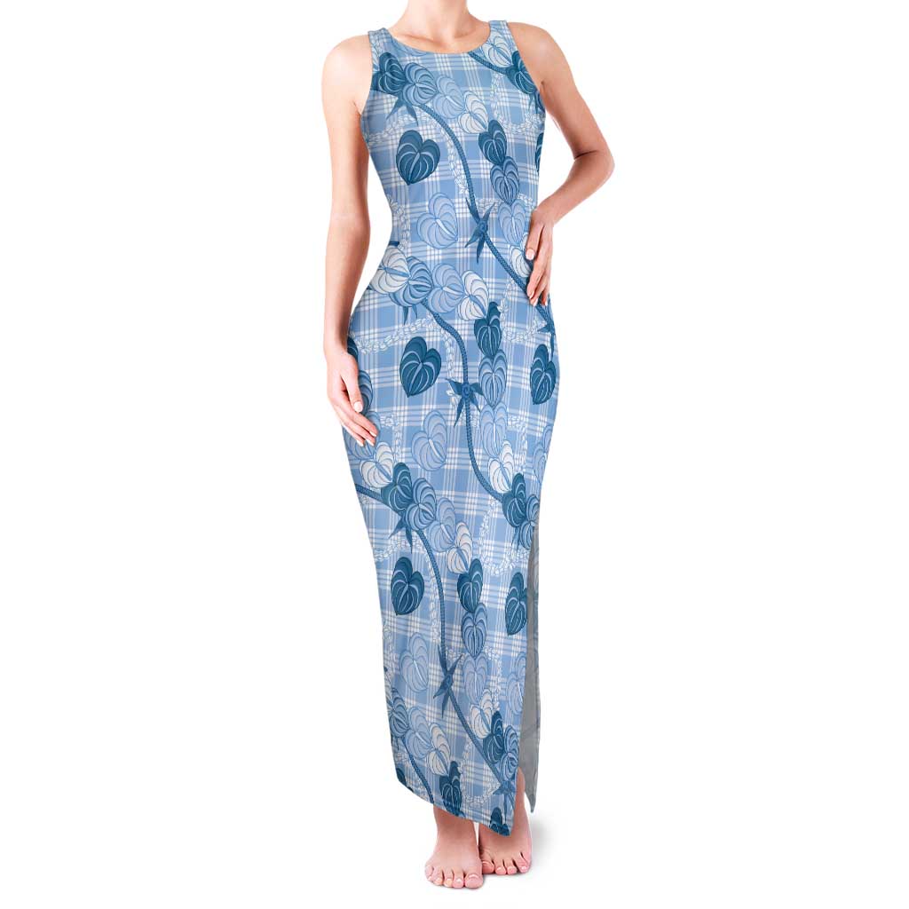 Anthurium Pikake Ti Leaf Palaka Tank Maxi Dress Blue Version