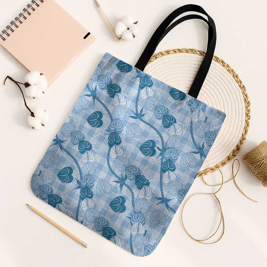Anthurium Pikake Ti Leaf Palaka Tote Bag Blue Version