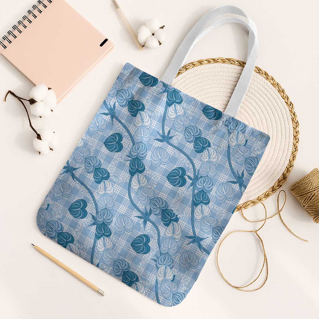 Anthurium Pikake Ti Leaf Palaka Tote Bag Blue Version
