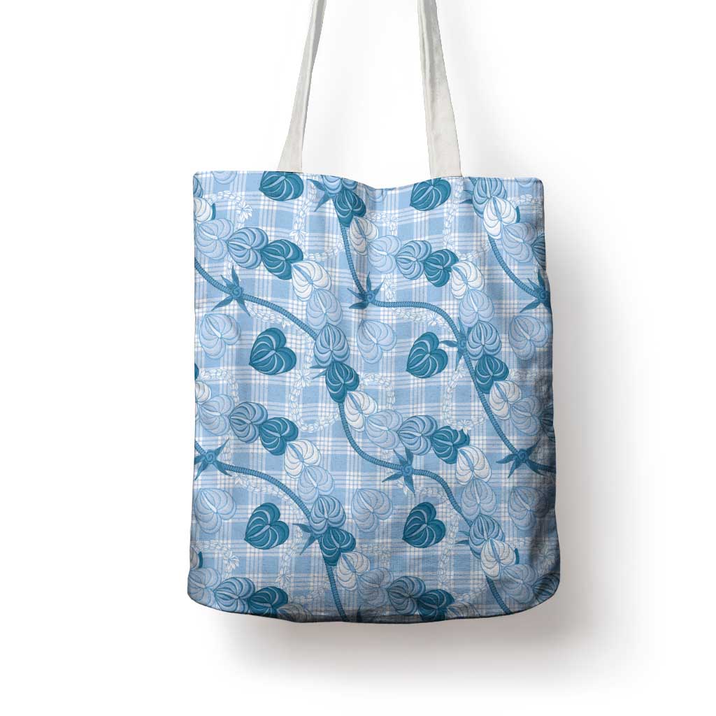 Anthurium Pikake Ti Leaf Palaka Tote Bag Blue Version