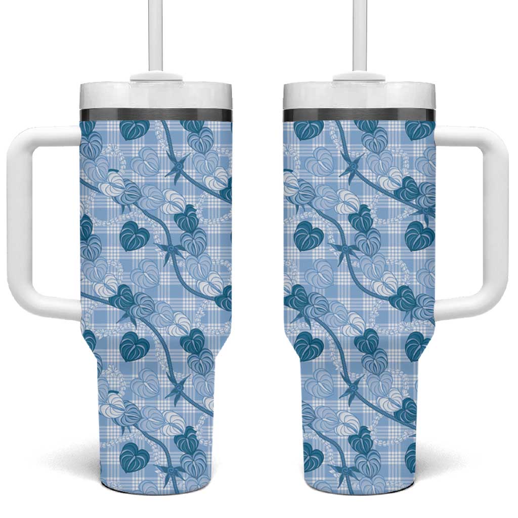 Anthurium Pikake Ti Leaf Palaka Tumbler With Handle Blue Version LT01 One Size: 40 oz Blue - Polynesian Pride