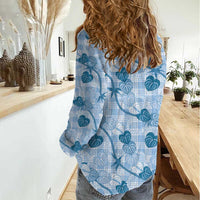 Anthurium Pikake Ti Leaf Palaka Women Casual Shirt Blue Version