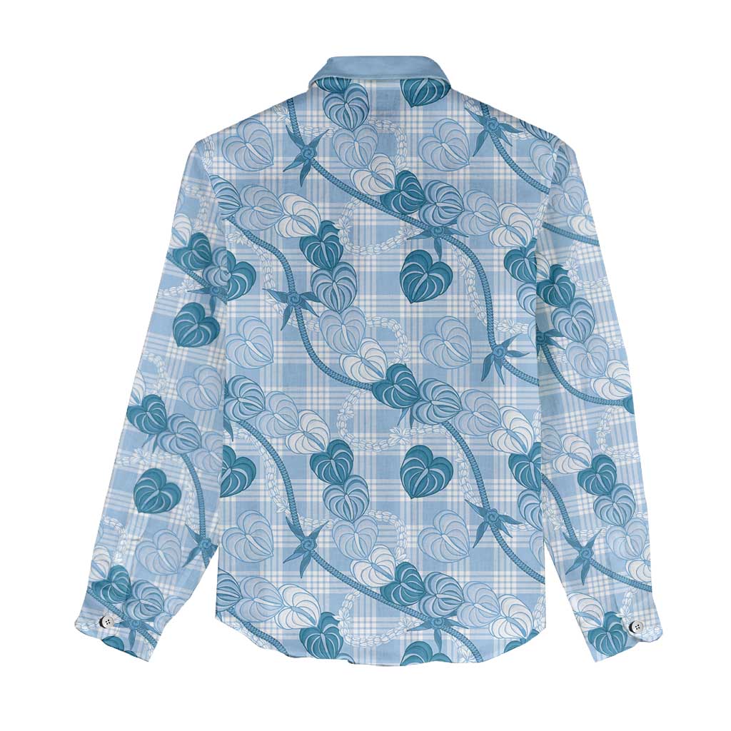 Anthurium Pikake Ti Leaf Palaka Women Casual Shirt Blue Version