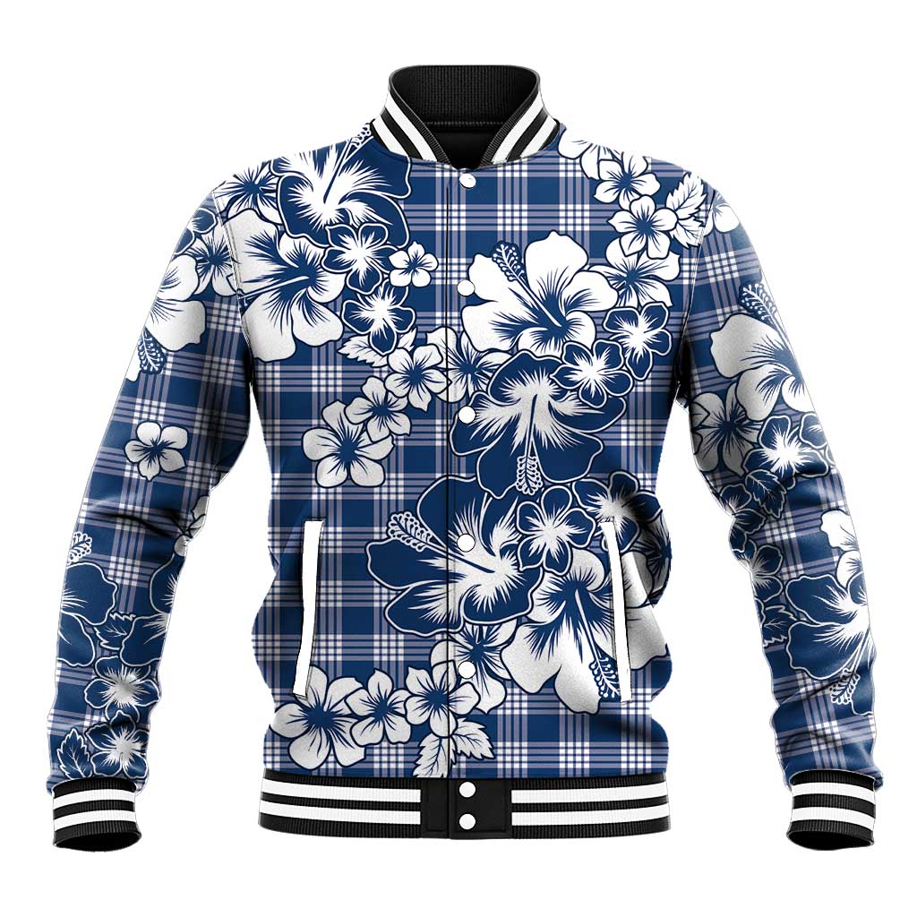 Hibiscus Pakala Cobalt Blue Royal Baseball Jacket Tropical Floral Stylized - Polynesian Pride