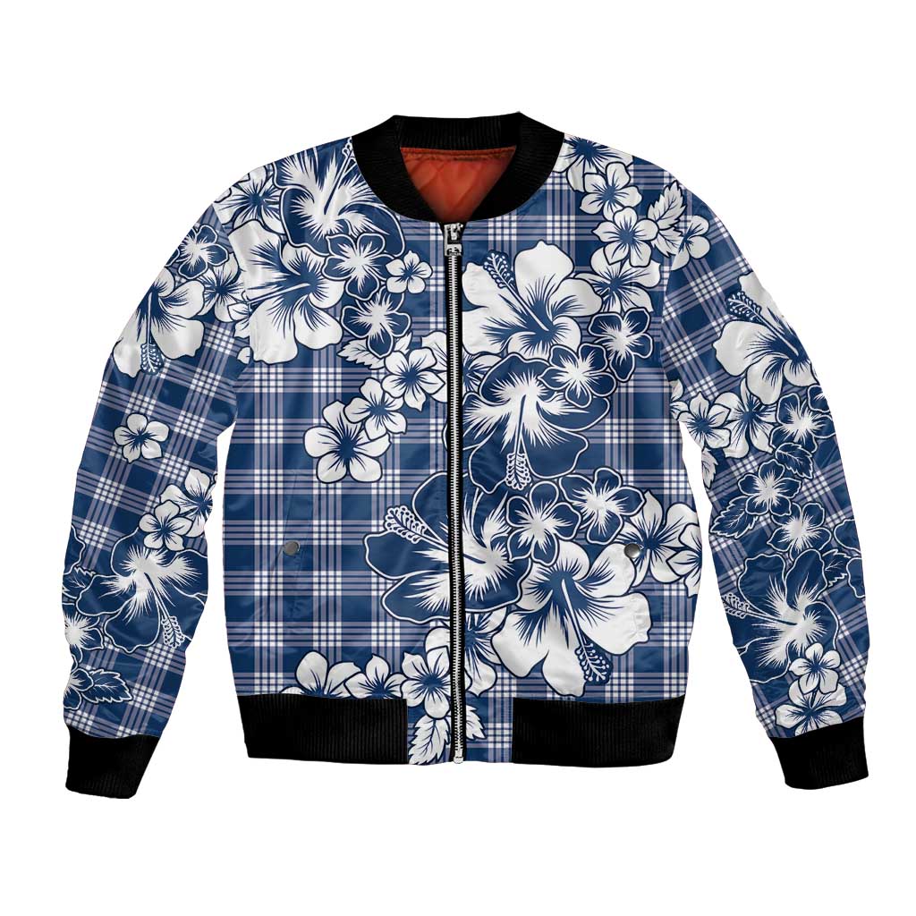 Hibiscus Pakala Cobalt Blue Royal Bomber Jacket Tropical Floral Stylized - Polynesian Pride