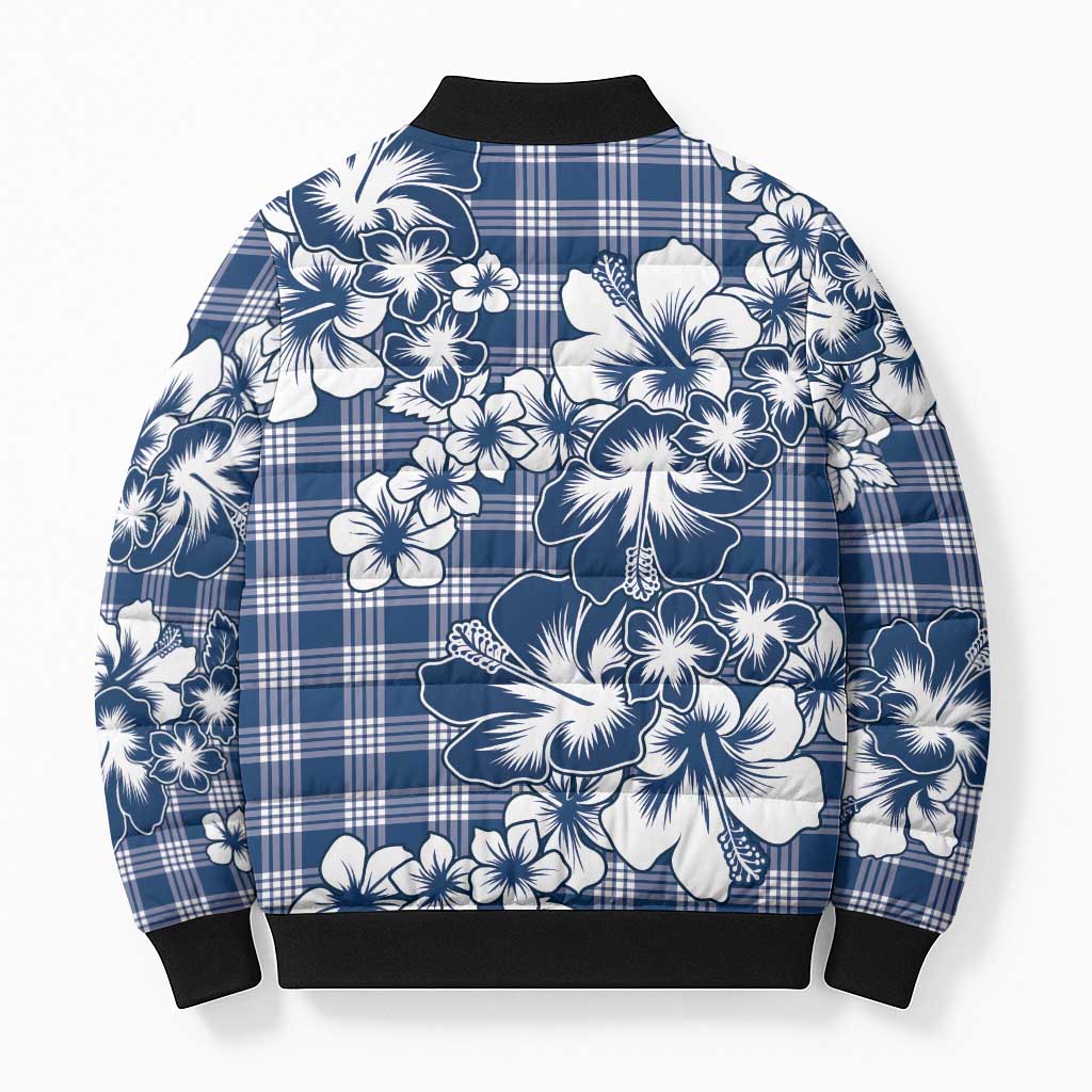 Hibiscus Pakala Cobalt Blue Royal Bomber Puffer Jacket Tropical Floral Stylized - Polynesian Pride