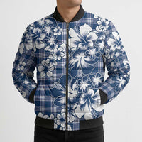 Hibiscus Pakala Cobalt Blue Royal Bomber Puffer Jacket Tropical Floral Stylized - Polynesian Pride