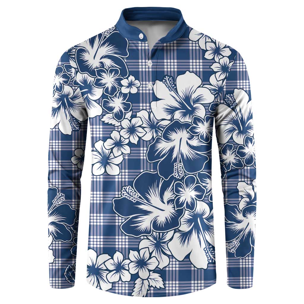 Hibiscus Pakala Cobalt Blue Royal Button Sweatshirt Tropical Floral Stylized - Polynesian Pride