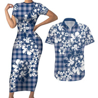 Hibiscus Pakala Cobalt Blue Royal Couples Matching Short Sleeve Bodycon Dress and Hawaiian Shirt Tropical Floral Stylized - Polynesian Pride