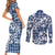 Hibiscus Pakala Cobalt Blue Royal Couples Matching Short Sleeve Bodycon Dress and Long Sleeve Button Shirt Tropical Floral Stylized - Polynesian Pride