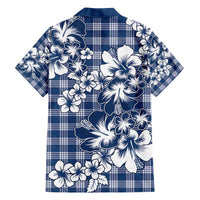 Hibiscus Pakala Cobalt Blue Royal Family Matching Off The Shoulder Long Sleeve Dress and Hawaiian Shirt Tropical Floral Stylized - Polynesian Pride