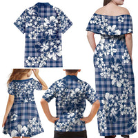 Hibiscus Pakala Cobalt Blue Royal Family Matching Off Shoulder Maxi Dress and Hawaiian Shirt Tropical Floral Stylized - Polynesian Pride