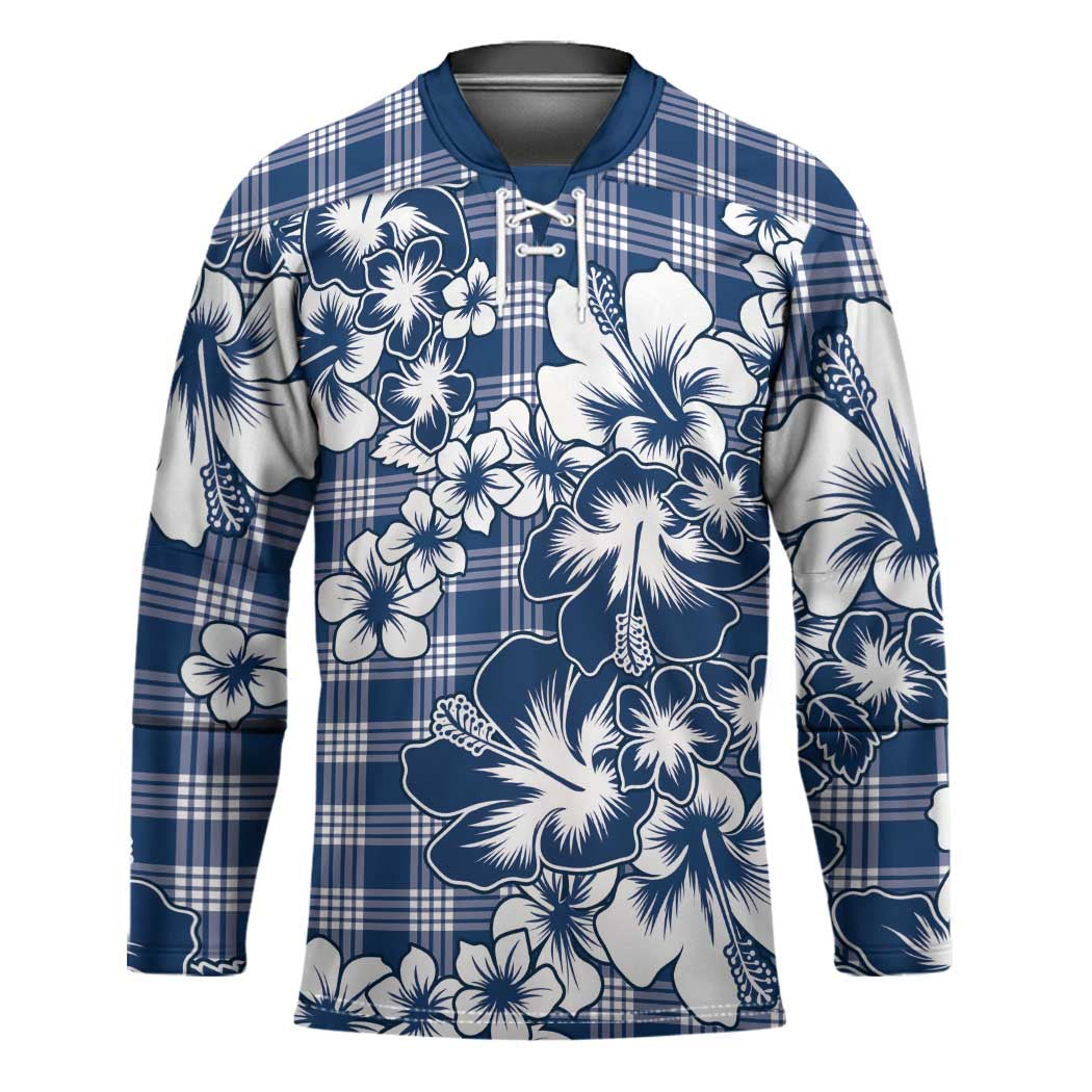 Hibiscus Pakala Cobalt Blue Royal Hockey Jersey Tropical Floral Stylized - Polynesian Pride