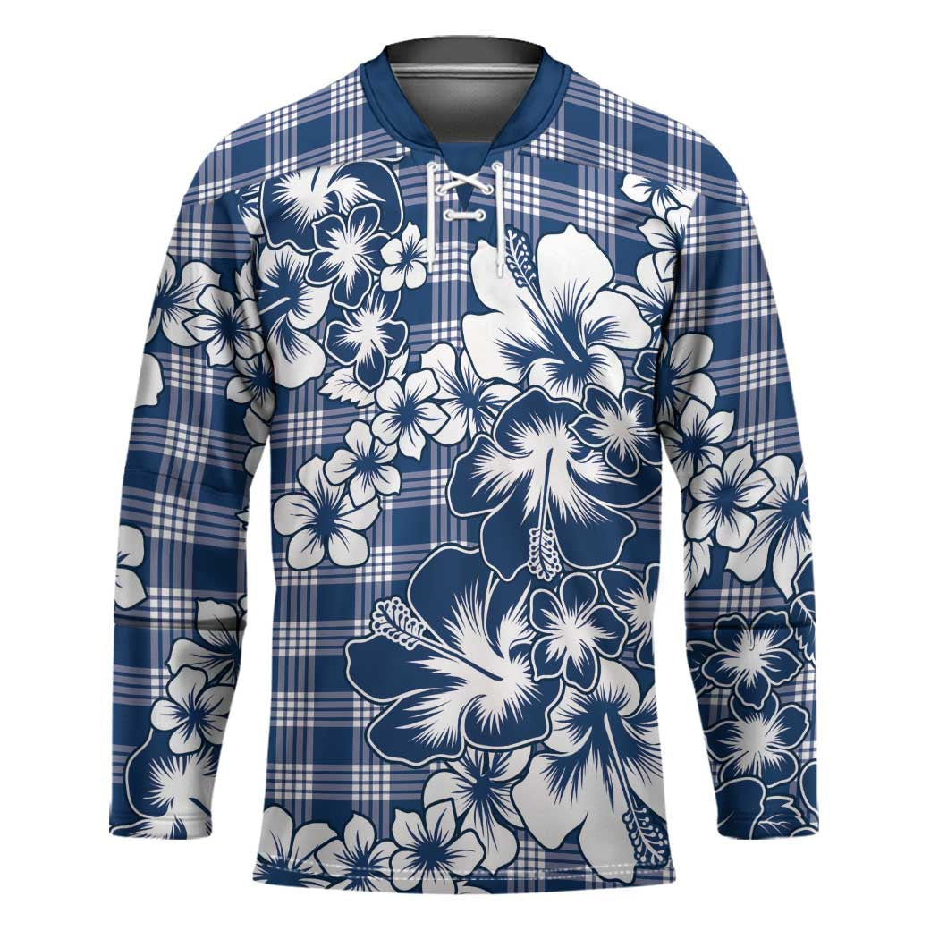 Hibiscus Pakala Cobalt Blue Royal Hockey Jersey Tropical Floral Stylized - Polynesian Pride