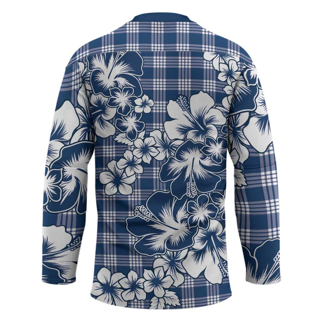 Hibiscus Pakala Cobalt Blue Royal Hockey Jersey Tropical Floral Stylized - Polynesian Pride