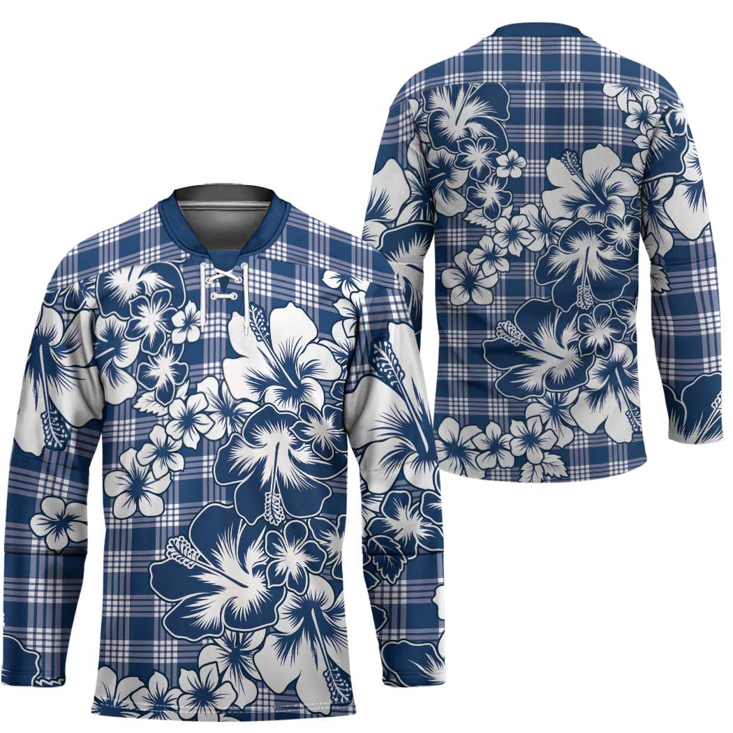 Hibiscus Pakala Cobalt Blue Royal Hockey Jersey Tropical Floral Stylized - Polynesian Pride