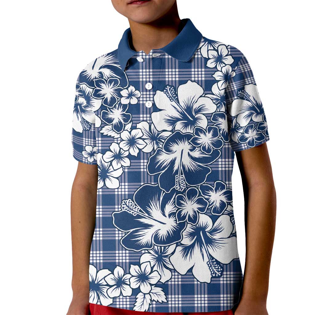 Hibiscus Pakala Cobalt Blue Royal Kid Polo Shirt Tropical Floral Stylized - Polynesian Pride