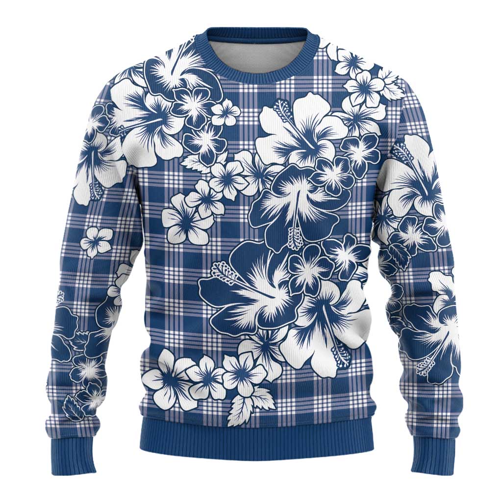 Hibiscus Pakala Cobalt Blue Royal Ugly Christmas Sweater Tropical Floral Stylized - Polynesian Pride