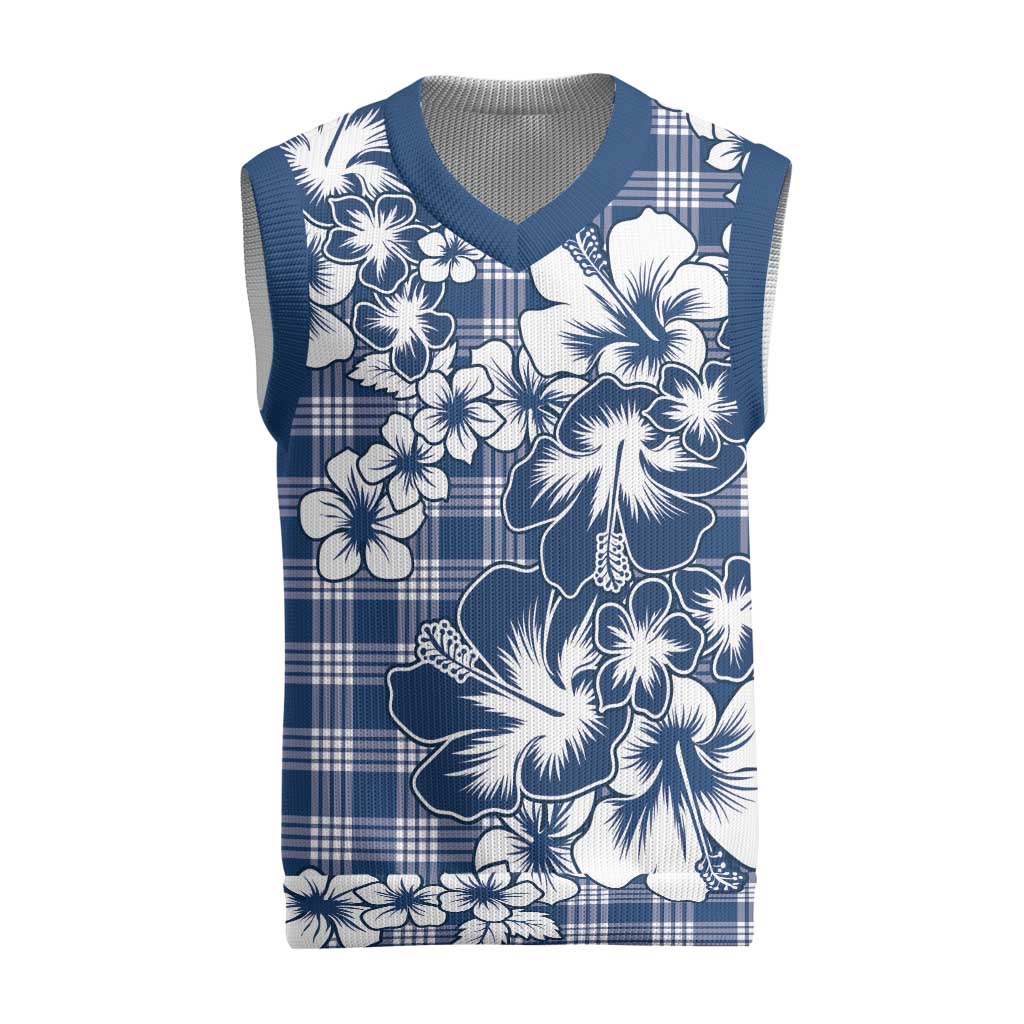 Hibiscus Pakala Cobalt Blue Royal Christmas Knitted V-Neck Vest Tropical Floral Stylized - Polynesian Pride