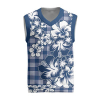 Hibiscus Pakala Cobalt Blue Royal Christmas Knitted V-Neck Vest Tropical Floral Stylized - Polynesian Pride