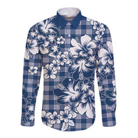 Hibiscus Pakala Cobalt Blue Royal Long Sleeve Button Shirt Tropical Floral Stylized - Polynesian Pride