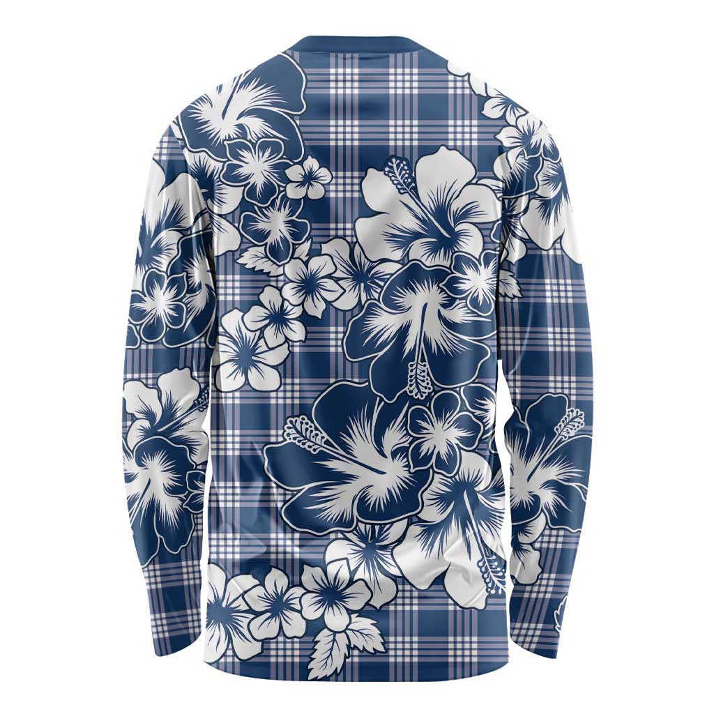 Hibiscus Pakala Cobalt Blue Royal Long Sleeve Shirt Tropical Floral Stylized - Polynesian Pride