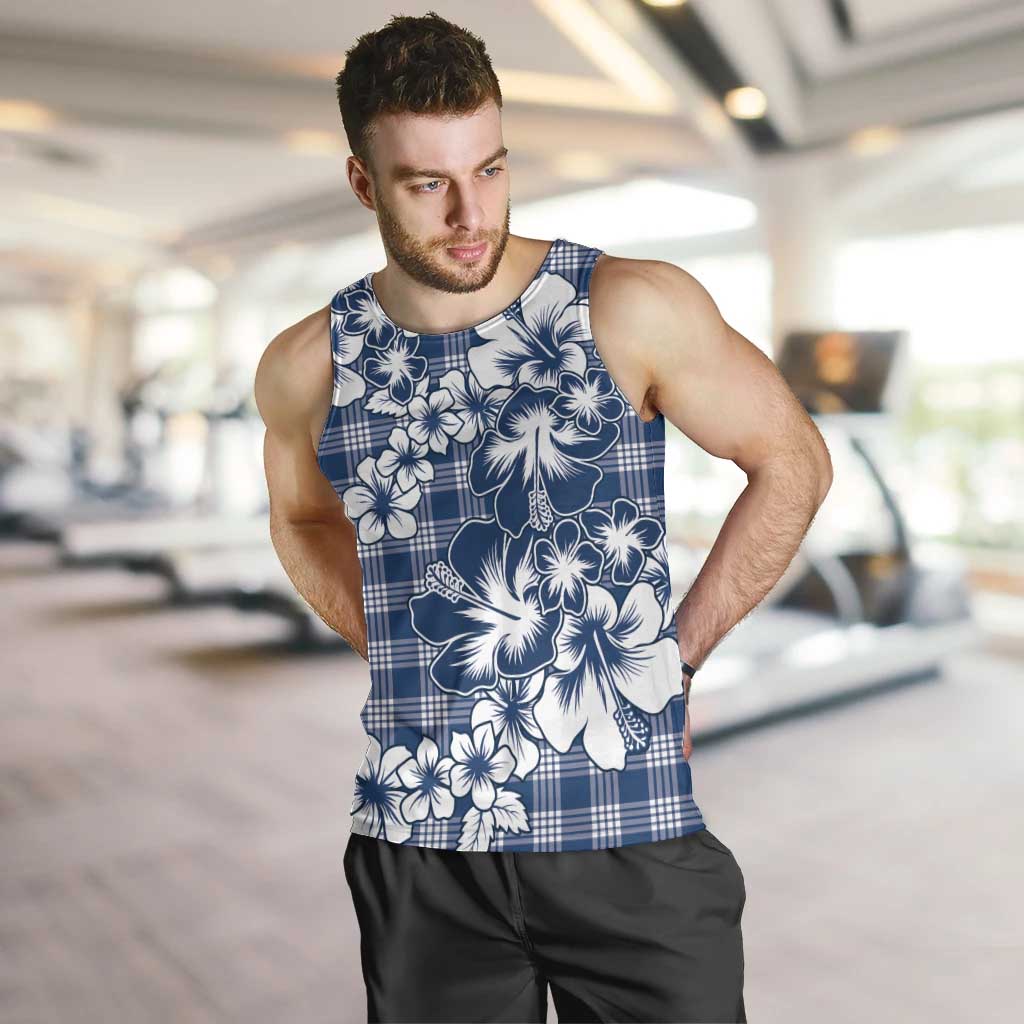 Hibiscus Pakala Cobalt Blue Royal Men Tank Top Tropical Floral Stylized - Polynesian Pride