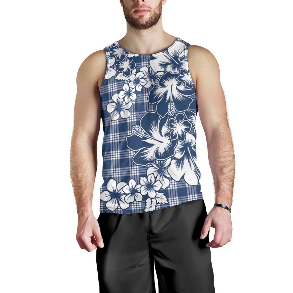 Hibiscus Pakala Cobalt Blue Royal Men Tank Top Tropical Floral Stylized - Polynesian Pride