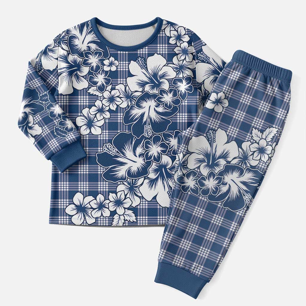 Hibiscus Pakala Cobalt Blue Royal Christmas Pajama Set Tropical Floral Stylized - Polynesian Pride