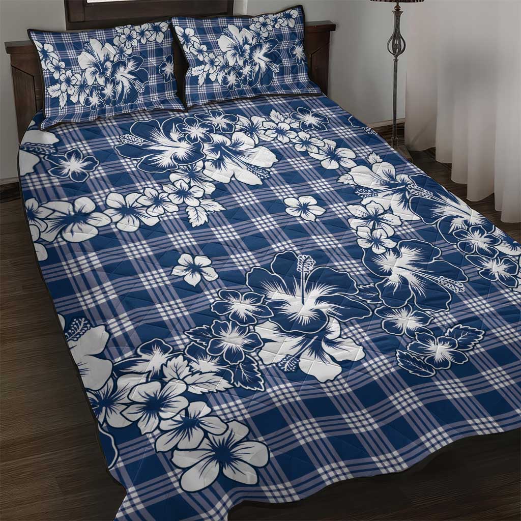 Hibiscus Pakala Cobalt Blue Royal Quilt Bed Set Tropical Floral Stylized - Polynesian Pride
