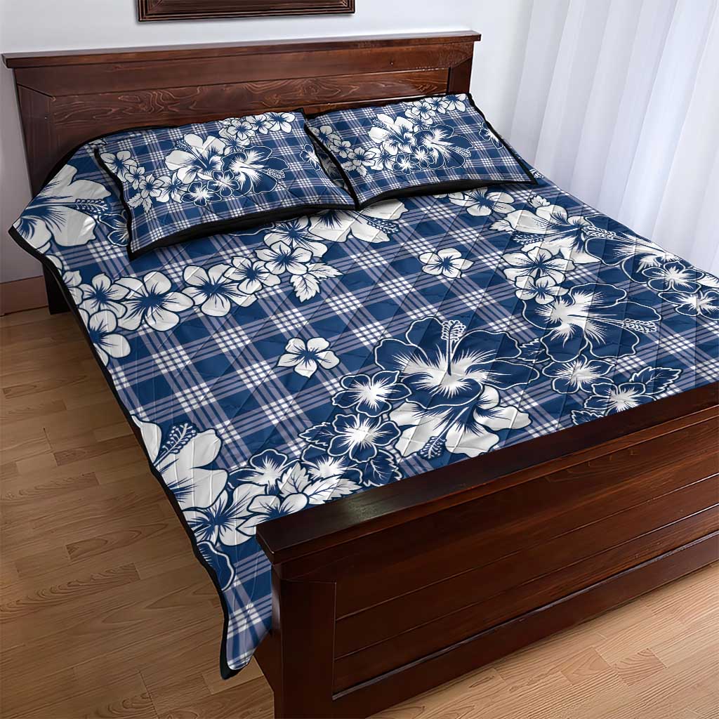 Hibiscus Pakala Cobalt Blue Royal Quilt Bed Set Tropical Floral Stylized - Polynesian Pride