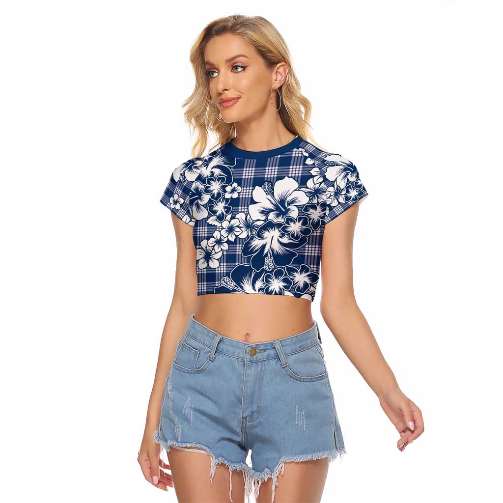Hibiscus Pakala Cobalt Blue Royal Raglan Cropped T Shirt Tropical Floral Stylized - Polynesian Pride