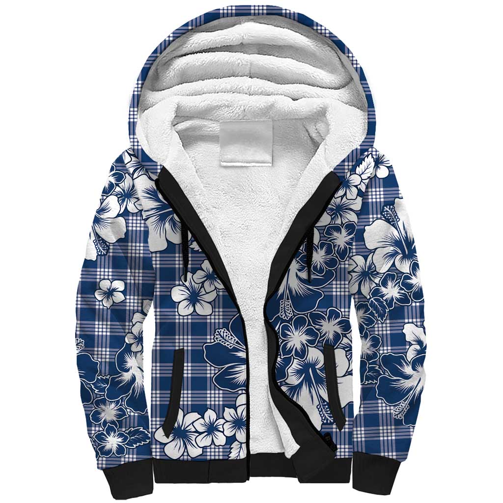 Hibiscus Pakala Cobalt Blue Royal Sherpa Hoodie Tropical Floral Stylized - Polynesian Pride