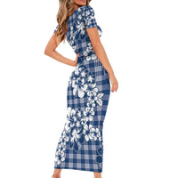 Hibiscus Pakala Cobalt Blue Royal Short Sleeve Bodycon Dress Tropical Floral Stylized - Polynesian Pride