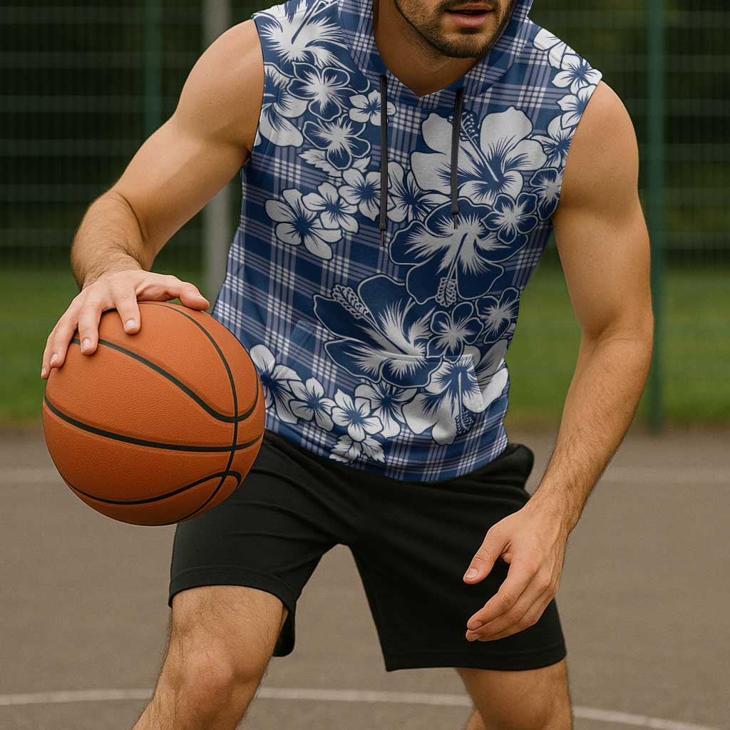 Hibiscus Pakala Cobalt Blue Royal Sleeveless Hoodie Tropical Floral Stylized - Polynesian Pride