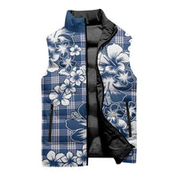 Hibiscus Pakala Cobalt Blue Royal Sleeveless Puffer Jacket Tropical Floral Stylized - Polynesian Pride