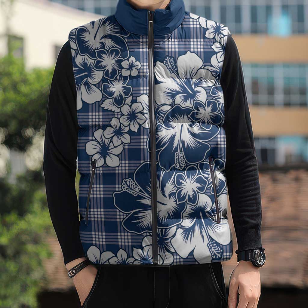 Hibiscus Pakala Cobalt Blue Royal Sleeveless Puffer Jacket Tropical Floral Stylized - Polynesian Pride