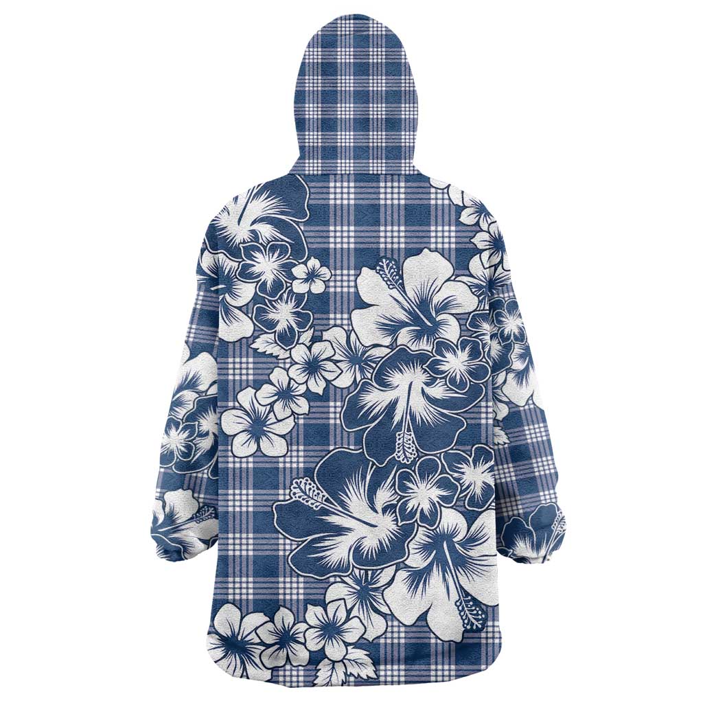 Hibiscus Pakala Cobalt Blue Royal Wearable Blanket Hoodie Tropical Floral Stylized - Polynesian Pride