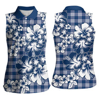 Hibiscus Pakala Cobalt Blue Royal Women Sleeveless Polo Shirt Tropical Floral Stylized - Polynesian Pride