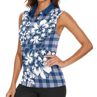 Hibiscus Pakala Cobalt Blue Royal Women Sleeveless Polo Shirt Tropical Floral Stylized - Polynesian Pride